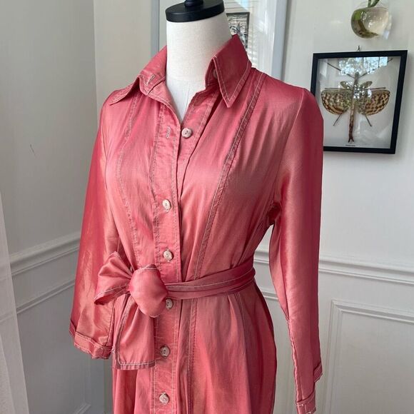 Isabel Riera Handmade Salmon Pink Iridescent Shirt Dress Midi $550 M - Picture 5 of 10